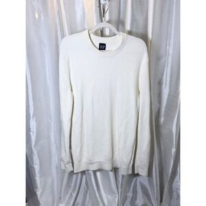 Gap Sweater Mens Medium White Textured Cotton Crew Neck Long Sleeve
